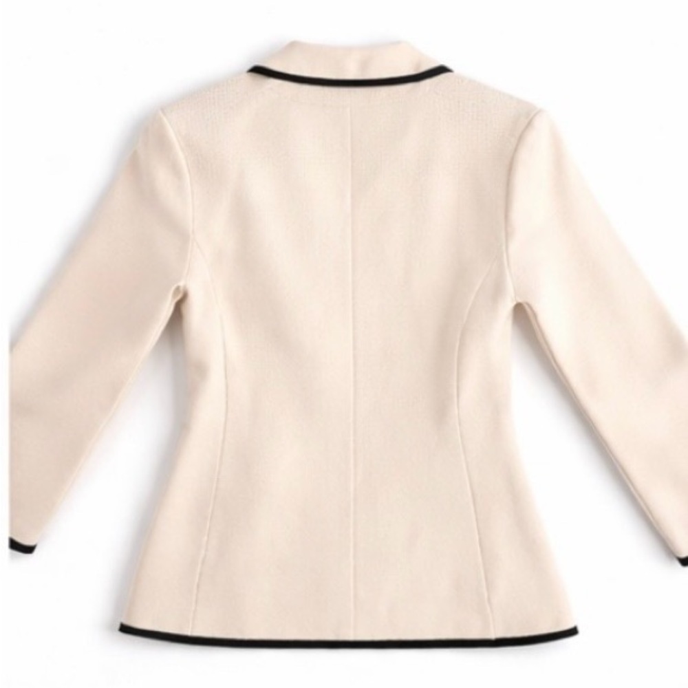 J.Crew Cream Knit Blazer w/ Black Contrast Piping | Size S - Picture 4 of 5